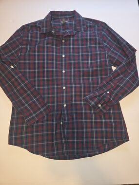 Van Heusen Navy and Red Plaid Casual Button-Down Shirt